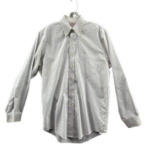 Brooks Brothers White Blue Checked Button Down Long Sleeve Shirt Casual Dress *